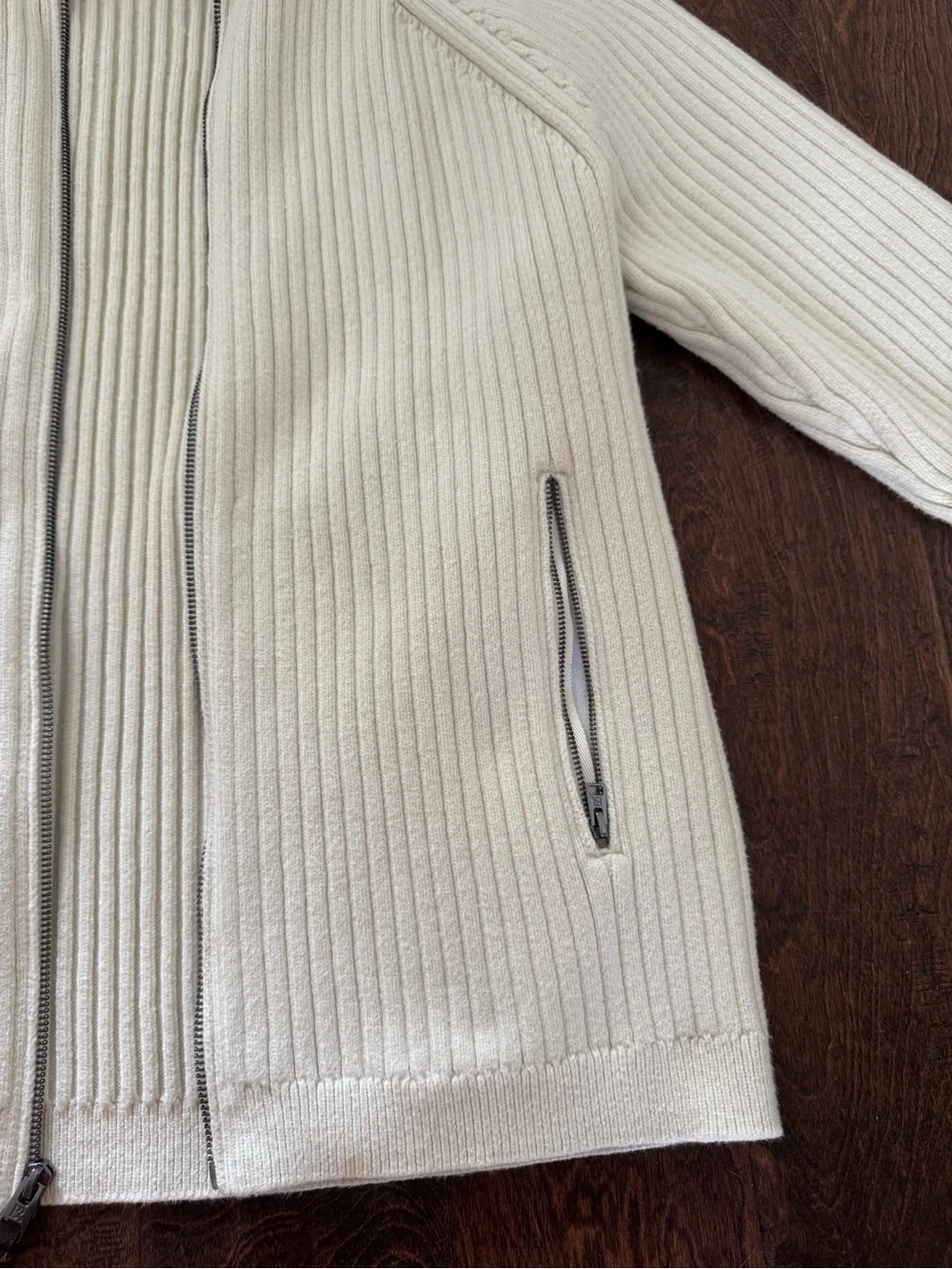 Theory Cream Ribbed Zip-Front Sweater - Banana Republic